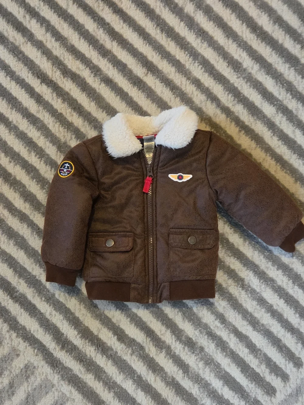 Little Me Brown Aviator Jacket with Sherpa Collar Size 12M